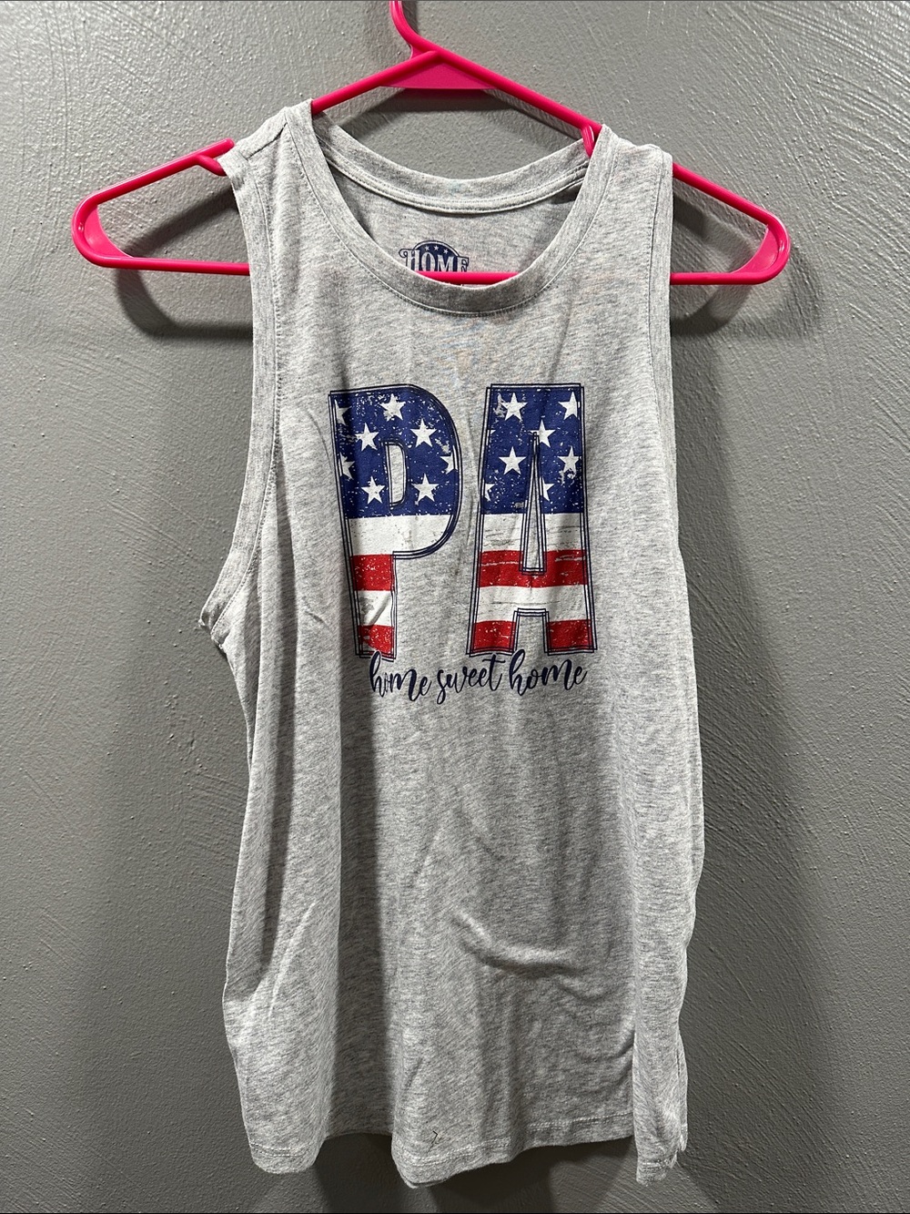 Home Sweet Home Grey USA Flag Graphic Tank Top